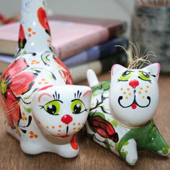 Cats in love - ceramic cats boy and girl- cute cats figures hand painted - Valentins day gifts