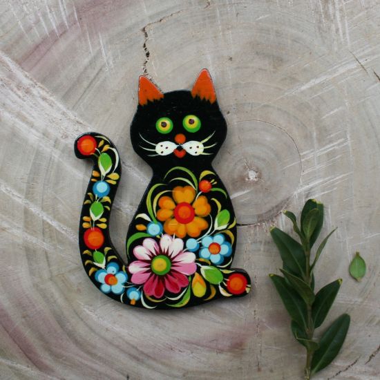 Handmade fridge magnet "Cat", cool gift for Cat lovers, Petrykivka painting
