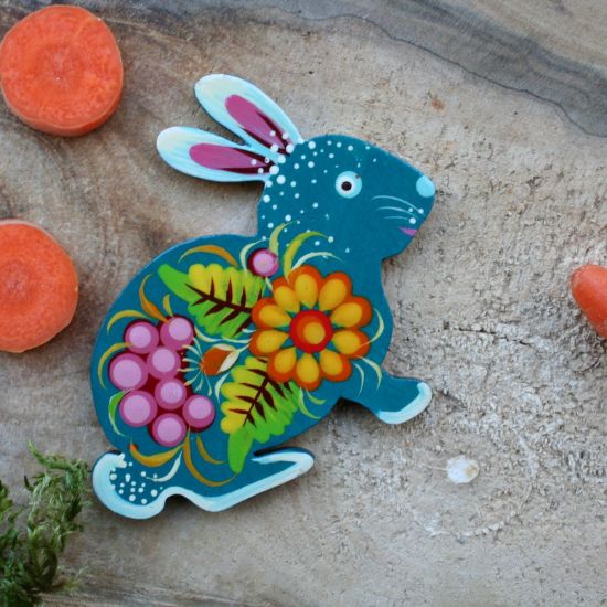 Magnet Easter bunny hand painted with floral pattern