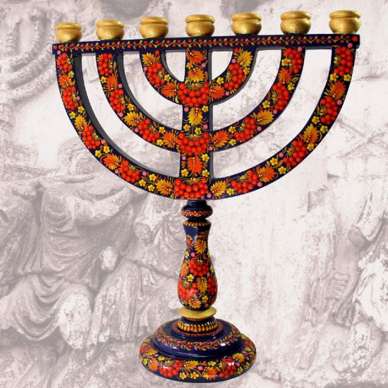 Jewish candle holder menorah painted by hand