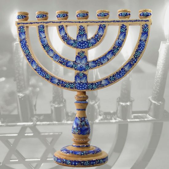 Hanukkah menorah and sabbath wooden candleholder