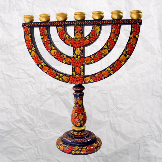 Jewish candle holder menorah painted by hand