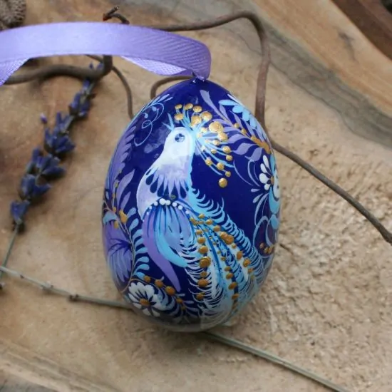 Beautiful wooden Easter egg  with fabulous bird, delicate work