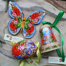 Easter ornaments set - Butterfly, Easter egg, bell - ukrainian painting