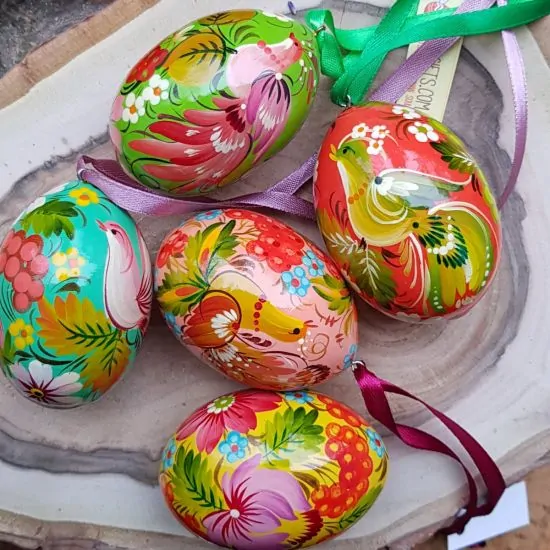 Unique Easter eggs -hanging egg decorations set, painted Pysanka