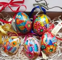 Hanging easter eggs decorations, painted with bird motive