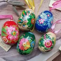 Mini painted wooden eggs Easter tree decorations, Ukrainian art