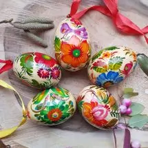 Hanging mini eggs decorations 3.5 cm х 5 pcs - painted wooden Easter eggs in bright colors