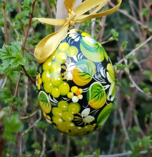 Wooden Easter egg  with painted owl, ukrainian pysanka
