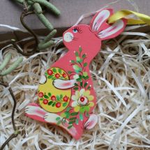 Eater rabbit ornamnets made of wood - Easter bunny with flower pattern