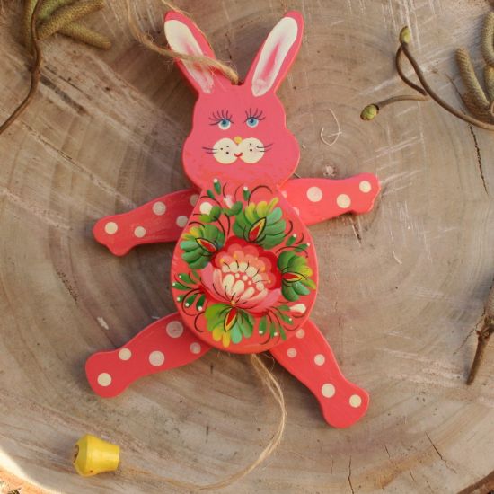 Easter bunny  - wooden jumping jack toy, wall decoration for children room, handmade