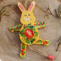 Rabbit wooden jumping jack toy, wall decoration for children room, handmade