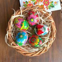 Easter basket  with small hand painted Ukrainian eggs 5 pcs Pysanky