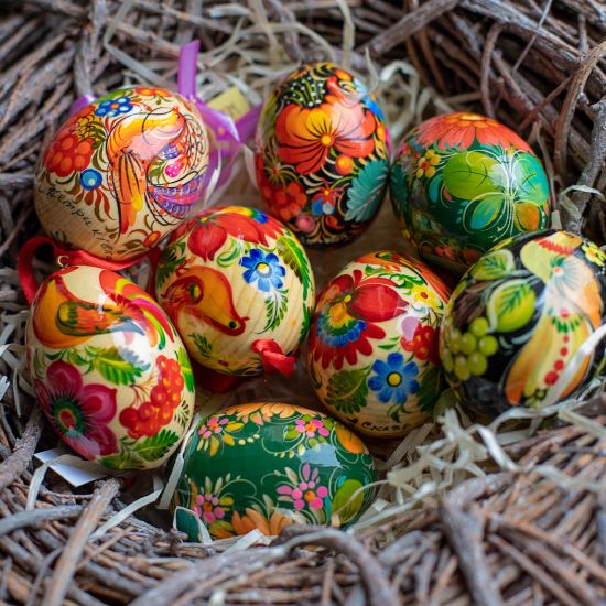 Tenderly painted ukrainian eggs wooden Easter decorations