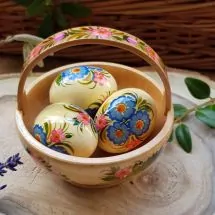Originelle Osterdekoration - Osterkörbchen mit Eier aus Holz - Ukrainische Ostereier