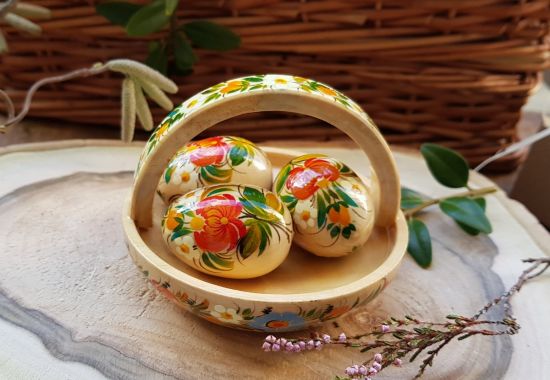 Small Easter basket - hand painted wooden decoration - ukrainian art