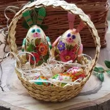 Easter rabbits with eggs in basket  hand made