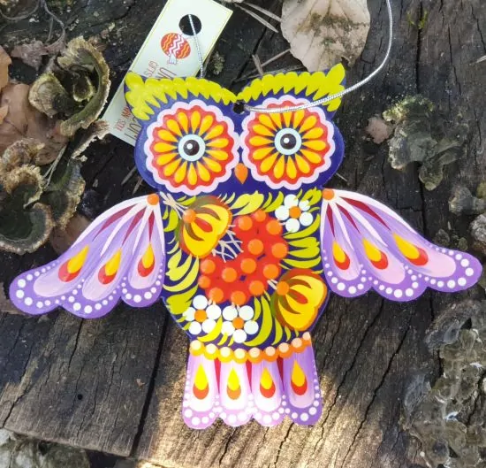 Ethnic christmas ornament owl,  gift idea for owl lovers, ukrainian art
