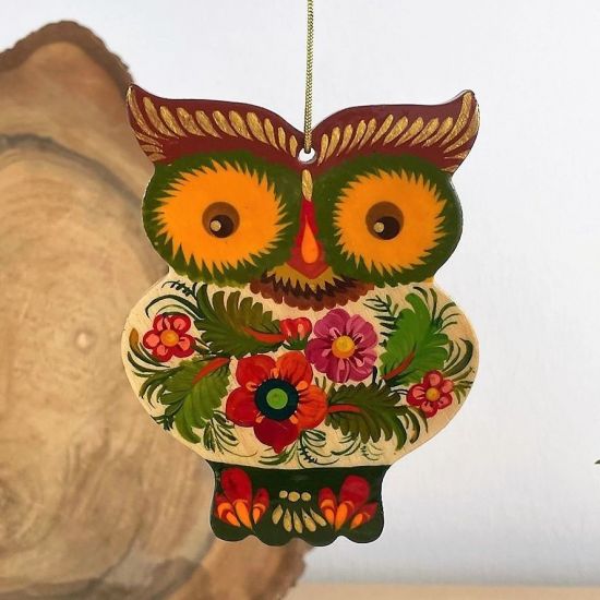 Owl wooden Christmas ornament,  gift idea for owl lovers, ukrainian art