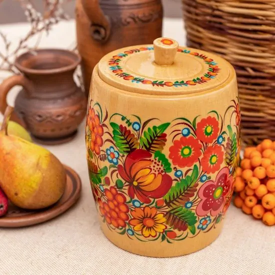 Decorative bowl made of wood for bulk products, Ukrainian traditional painting