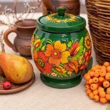 Wooden jar for bulk products in green, Ukrainian handcraft