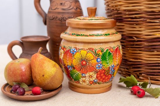 Decorative bowl made of wood for bulk products, Ukrainian traditional painting