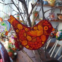 Bird wooden ornament, hand painted