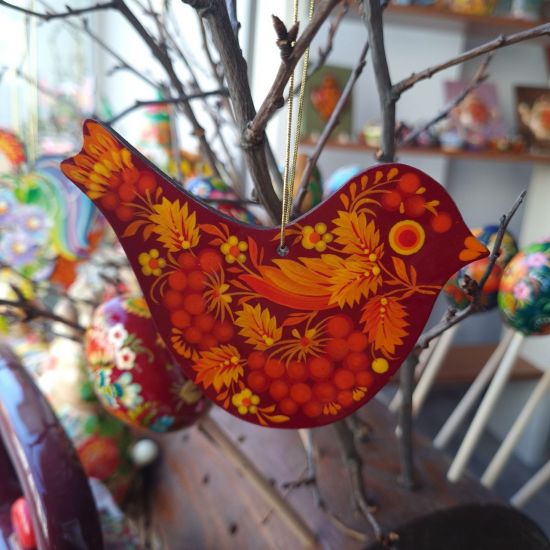 Bird wooden ornament, hand painted