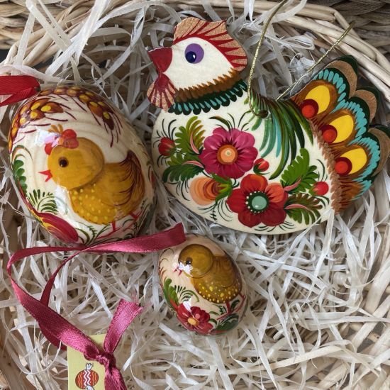 High quality Easter ornaments set made of wood  - Chicken, Easter eggs