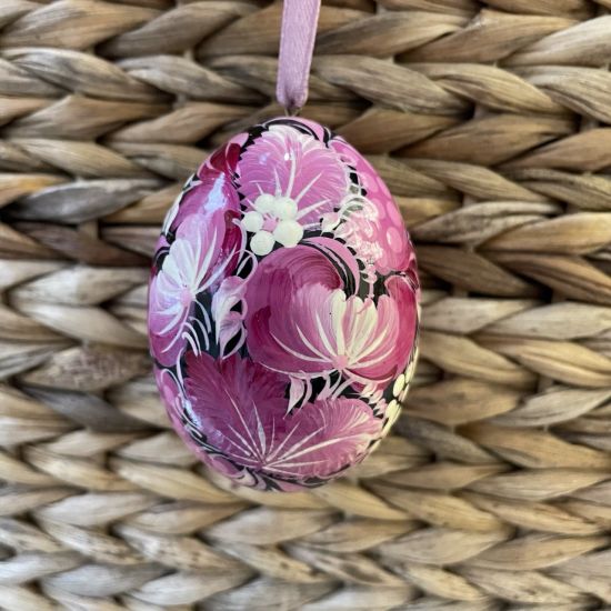 Ukrainian painted Easter egg with flower pattern to hang