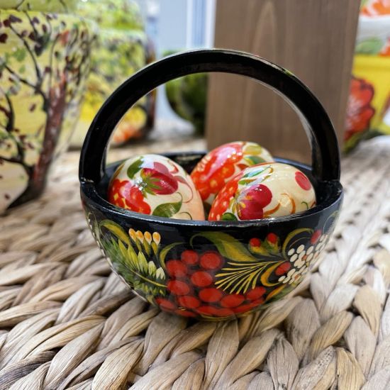 Easter basket - high quality wooden decoration - Traditional ukrainian painting