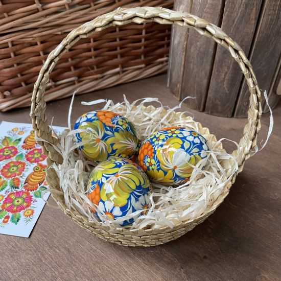 Schönes Osterkörbchen mit handbemalen Ostereiern - Ukrainisches Kunsthandwerk