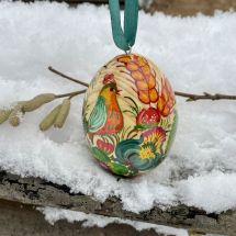 Painted with bird wooden ukrainian egg - Easter tree decoraion