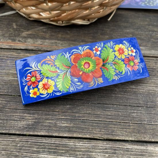 Original hair accessories made of wood with a floral pattern - hair clips - folk art 