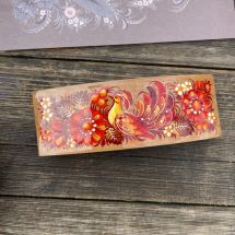 Originelle Haarklammer aus Holz mit Blumenmuster - Ukrainischer Haarschmuck