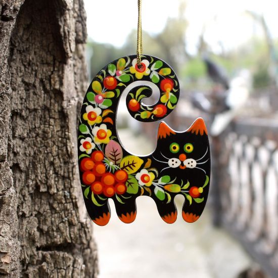 Kitty cat Christmas ornament, handmade of wood, gift idea for cat lovers