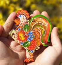 Wooden Rooster ornament - Handpainted in Ukraine