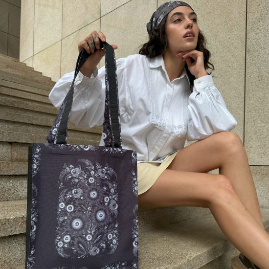 Stylish Shopper Bag with Ukrainian flowers print
