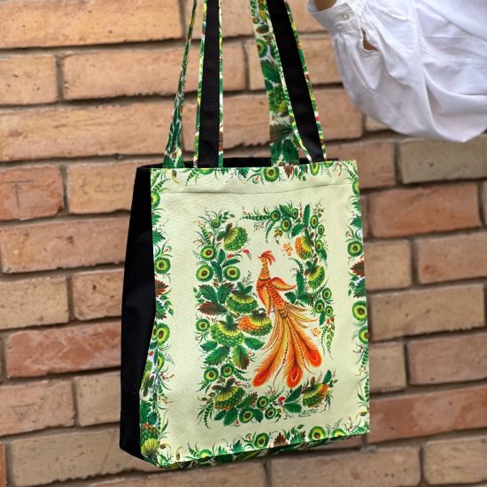 Shopper Bag Ukrainian Folk Art with Petrykiwka painting