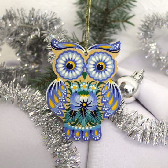 Owl Christmas ornament,  gift idea for owl lovers, Ukrainian art
