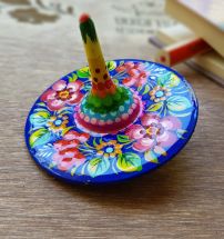 Wooden spinning top, eco toy with traditional ukrainian painting