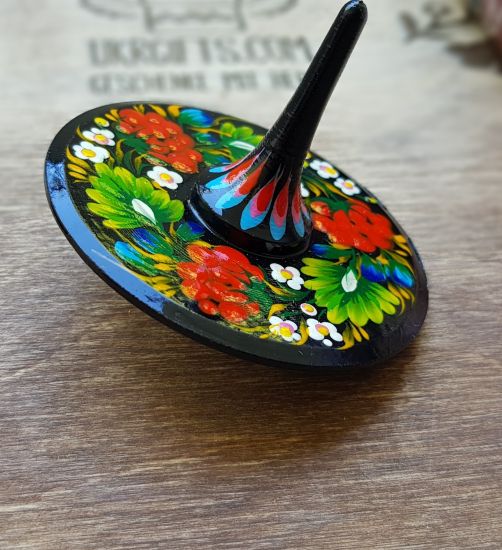 Hand painted wooden spinning top, eco toy with traditional ukrainian painting