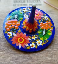 Spinning top, wooden toy with flowers patterns, handmade in Ukraine