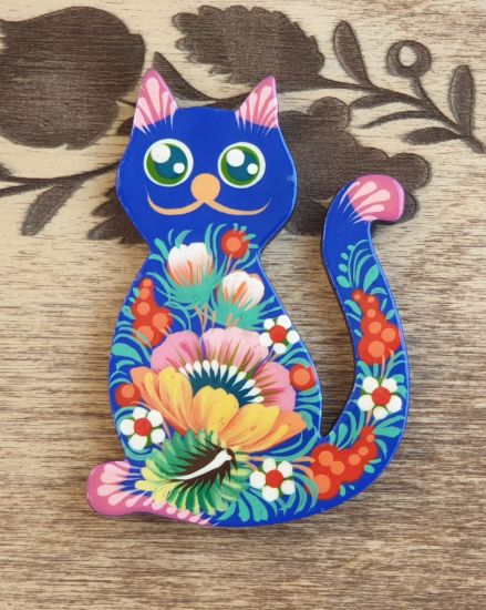 Animal fridge magnet "Cat", small gift, hand painted