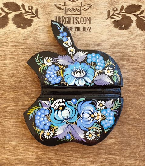 Woden Stand for phone and tablet "Apple", exclusive desktop decor, hand painted