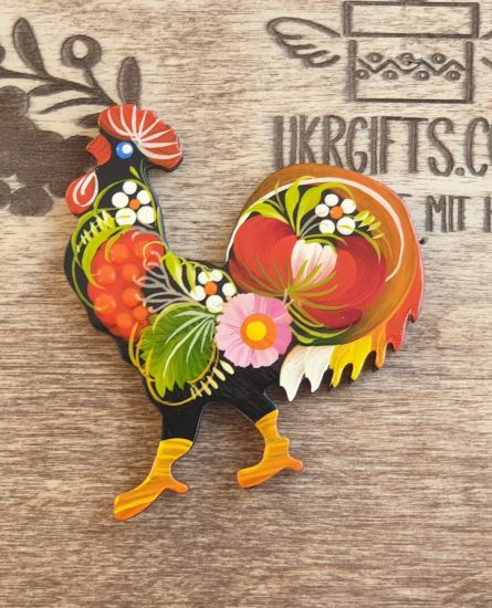 Beautiful fridge magnet and souvenir "Rooster", handmade, Petrykivka painting