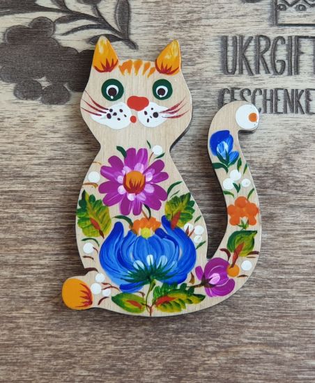 Cat fridge magnet, pretty gift for cat lovers, Petrykivka painting