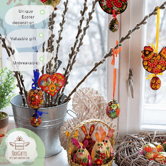 Chicken with Easter egg decoration-  wooden Ukrainian Easter ornaments