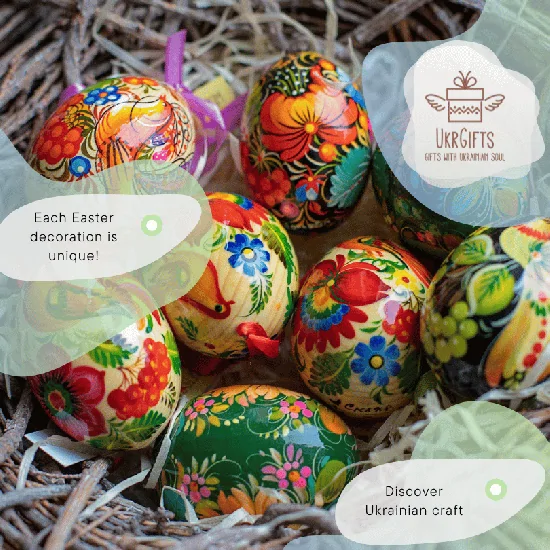 Mini Easter eggs 3 cm х 5 St decorations - hand painted wooden Ukrainian Easter eggs
