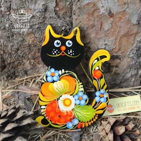 Schwarze Katze Ausgefallener Baumschmuck, handbemalt